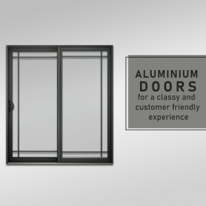 Black aluminium sliding glass door with a sleek design