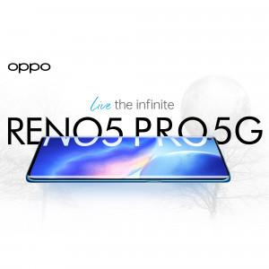 OPPO Reno5 Pro 5G smartphone with a gradient blue finish