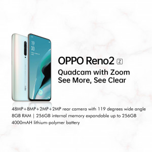 OPPO Reno2 Z quad camera smartphone with a marble background