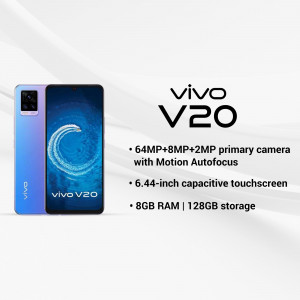 Vivo V20 smartphone with key features highlighted