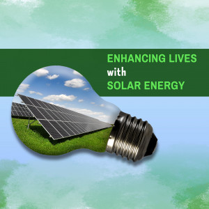 Image of a lightbulb containing a solar panel field, representing sustainable energy.