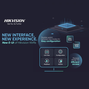 Hikvision NVR New E-UI Interface with Live View, Playback, Configuration, and Search options