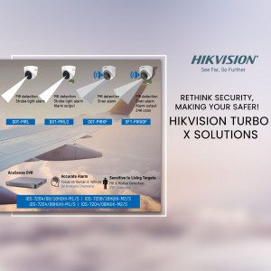 Hikvision security cameras and surveillance solutions with airplane wing graphic