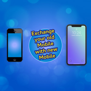 Image of two smartphones with text promoting a mobile exchange offer.