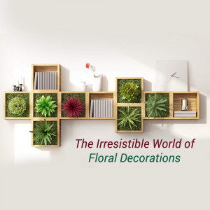 Modular wall shelves with plants and decorative items