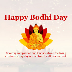 Illustration of Buddha in lotus position with text 'Happy Bodhi Day'
