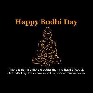 Illustration of Buddha in meditation with text 'Happy Bodhi Day'