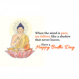 Illustration of Buddha in meditation with a Bodhi Day greeting.