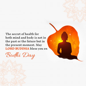 Bodhi Day greeting with a silhouette of Buddha in a Bodhi leaf