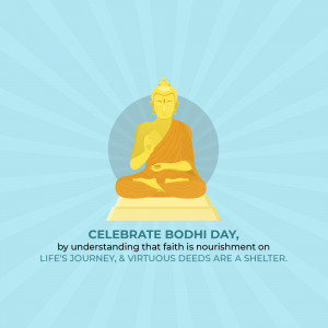Illustration of Buddha in meditation with Bodhi Day text