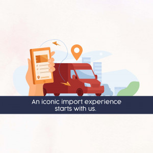 Illustration of a hand holding a phone with a delivery truck and location pin.