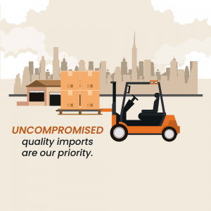 Forklift carrying boxes with a city skyline in the background