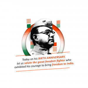 Portrait of Netaji Subhas Chandra Bose with Indian flag colors and a birthday tribute message.