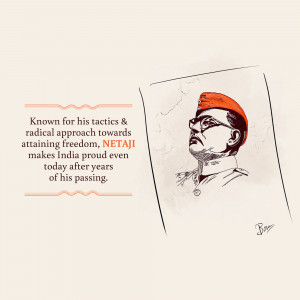 Illustration of Netaji Subhas Chandra Bose with text about his legacy