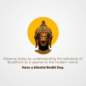 Buddha portrait with a yellow circle and Bodhi Day message