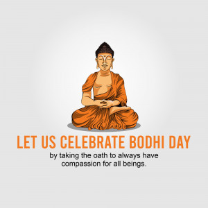 Illustration of Buddha in meditation with Bodhi Day text