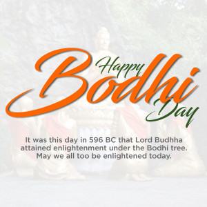 Image wishing Happy Bodhi Day with Buddha and Bodhi tree