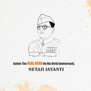 Line art illustration of Netaji Subhas Chandra Bose with text commemorating his birth anniversary.