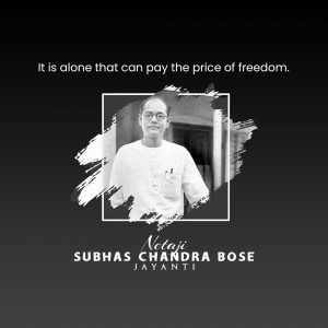 Portrait of Netaji Subhas Chandra Bose with a quote about freedom