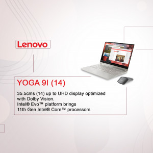 Lenovo Yoga 9i (14) laptop with mouse on a white background