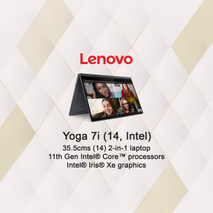 Lenovo Yoga 7i 2-in-1 laptop displaying a video call with friends