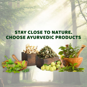 Ayurvedic herbs and products with a nature background
