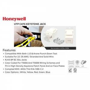 Honeywell CAT6 Keystone Jack with features listed