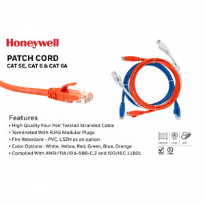 Honeywell Cat5e, Cat6, and Cat6A patch cords with RJ45 connectors