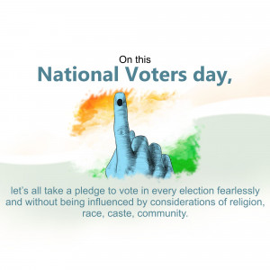 Image depicting a hand with ink on the index finger, symbolizing voting, with the Indian flag in the background and a message promoting fearless and unbiased voting.