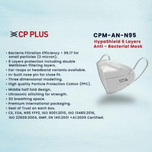 CP Plus N95 Mask with product features listed