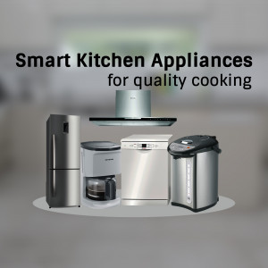 A collection of modern stainless steel kitchen appliances including a refrigerator, dishwasher, coffee maker, and water dispenser.