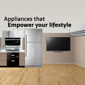 A modern kitchen featuring a stainless steel refrigerator, oven, stove, and air conditioner.