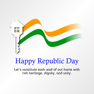 Indian Republic Day greeting with a house key and the Indian flag colors.