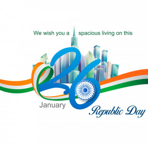 Republic Day of India celebration with cityscape and national flag