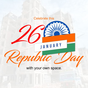 Image celebrating India's Republic Day with the national flag and the number 26.