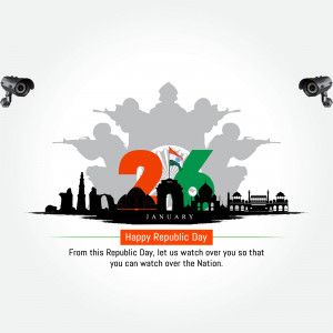 Indian Republic Day celebration with security surveillance and national landmarks.