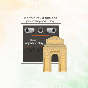 Republic Day greeting with India Gate and fireworks