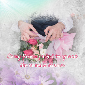Hands holding a bouquet of pink and white flowers