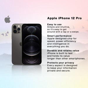 Apple iPhone 12 Pro in Graphite color with key features highlighted