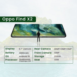 Oppo Find X2 smartphone with key specifications displayed