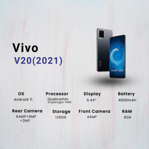 Vivo V20 (2021) smartphone with key specifications displayed