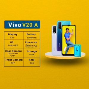 Vivo V20 A smartphone with key specifications highlighted