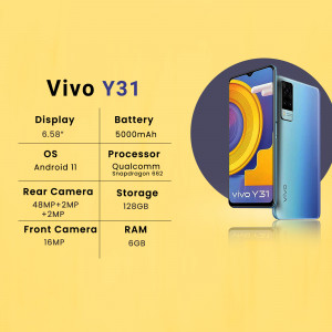 Vivo Y31 smartphone with key specifications displayed