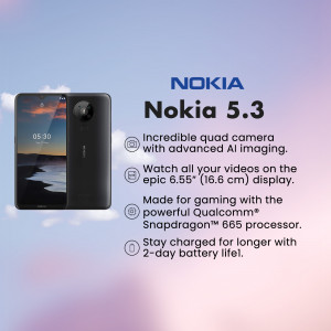 Nokia 5.3 smartphone with a quad camera and 6.55 inch display