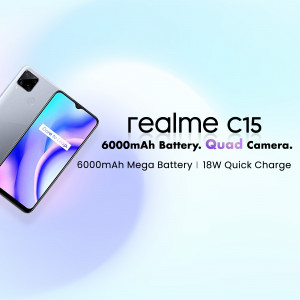 Realme C15 smartphone with 6000mAh battery and quad camera