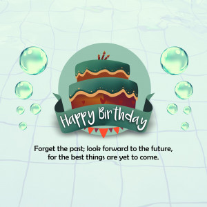Illustration of a birthday cake with bubbles and a celebratory message.