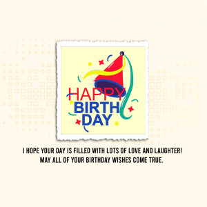 A colorful birthday card with a party hat and the text 'Happy Birthday'.
