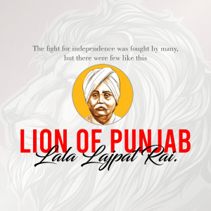 Portrait of Lala Lajpat Rai with the text 'Lion of Punjab'