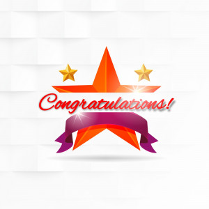 Origami star with ribbon and 'Congratulations!' text