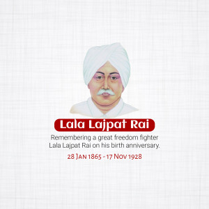Portrait of Lala Lajpat Rai with text commemorating his birth anniversary